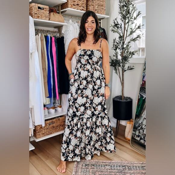 Abercrombie & Fitch Low Back Floral Babydoll Maxi Dress Womens Size M Tall - Picture 5 of 11